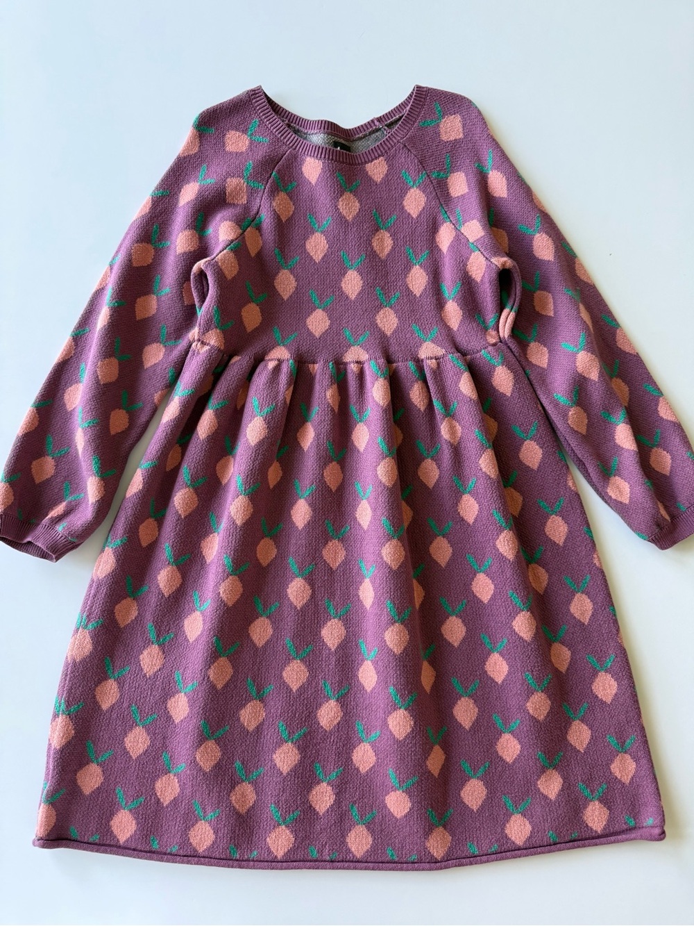 Tea Collection Purple Knit Dress with Peach Motif